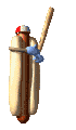 hotdog swinging a baseball bat